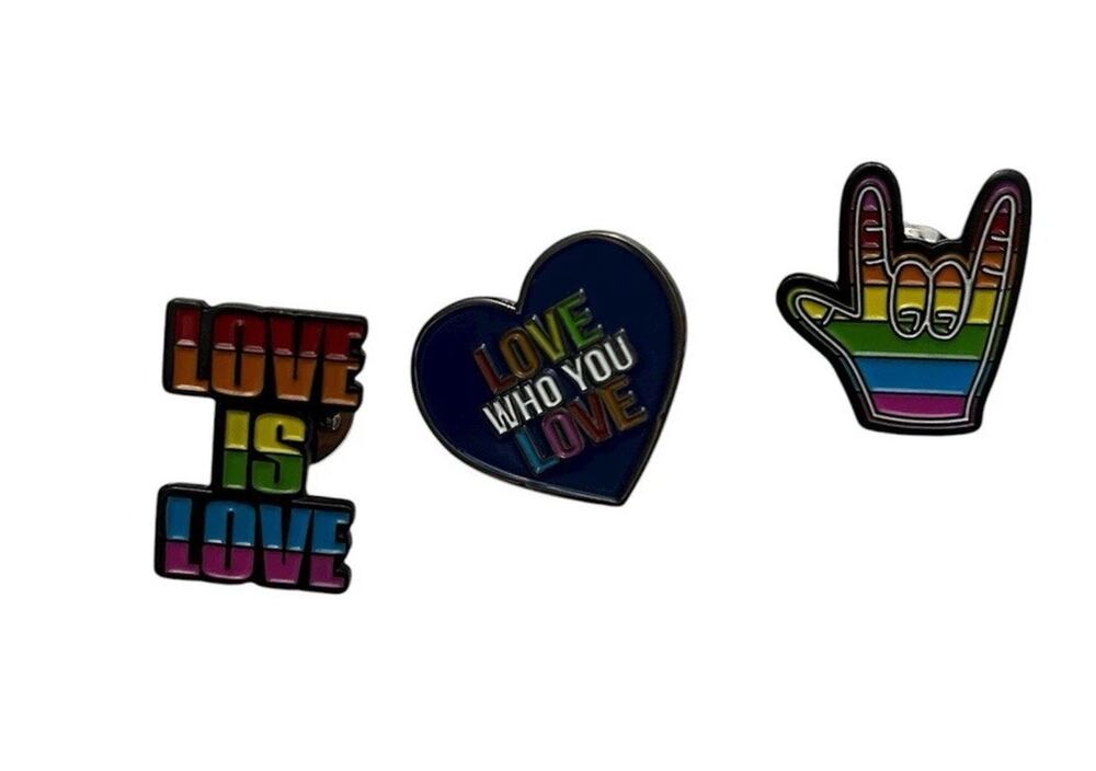 Pride Enamel Pin Set Love Is Love Heart Hand Sign LGBTQ+ Equality Support 3 Pack